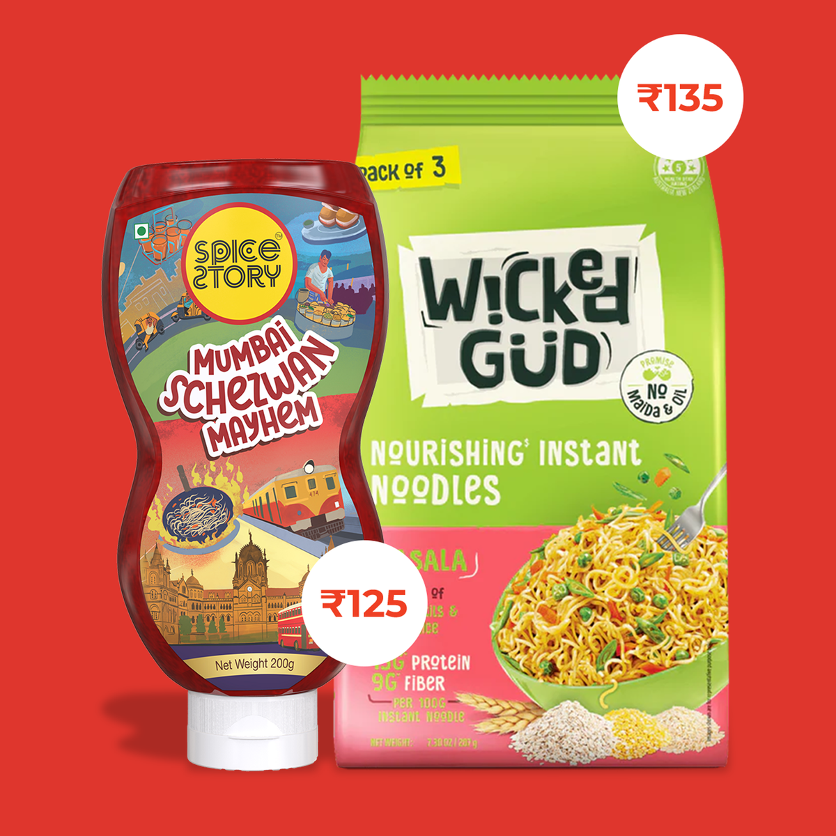 WickedGud Masala Instant Noodles + SpiceStory Mumbai Schezwan Mayhem